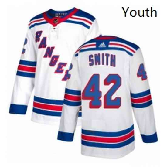 Youth Adidas New York Rangers 42 Brendan Smith Authentic White Away NHL Jersey